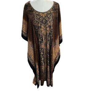 Sante Womens Kaftan Dress One Size Brown Floral Tribal Kimono Sleeve Flowy Loose